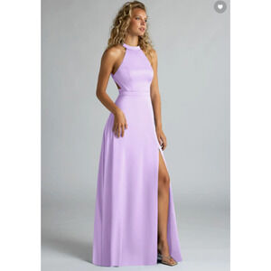 Azazie Ginger Allure Bridesmaid ALine Lace Chiffon Floor Length Dress Lilac FLAW